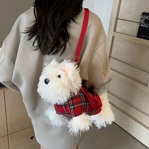 NIP White Scottie - Red Plaid Scottie Dog-Women's Crossbody Bag